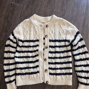 Sezane Cream and Black Cable Knit Cardigan